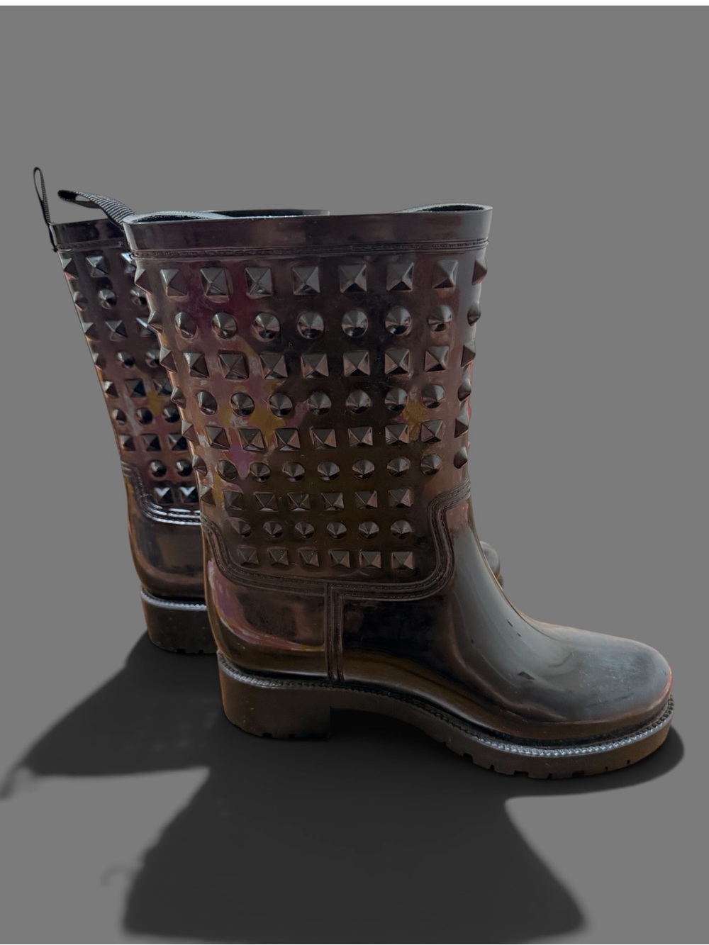 Capelli of New York Black Glossy Studded Short Rain Boots Size 6